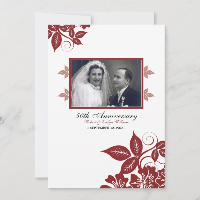 Invitación a Fiesta del aniversario de Flores (roj (Anverso)