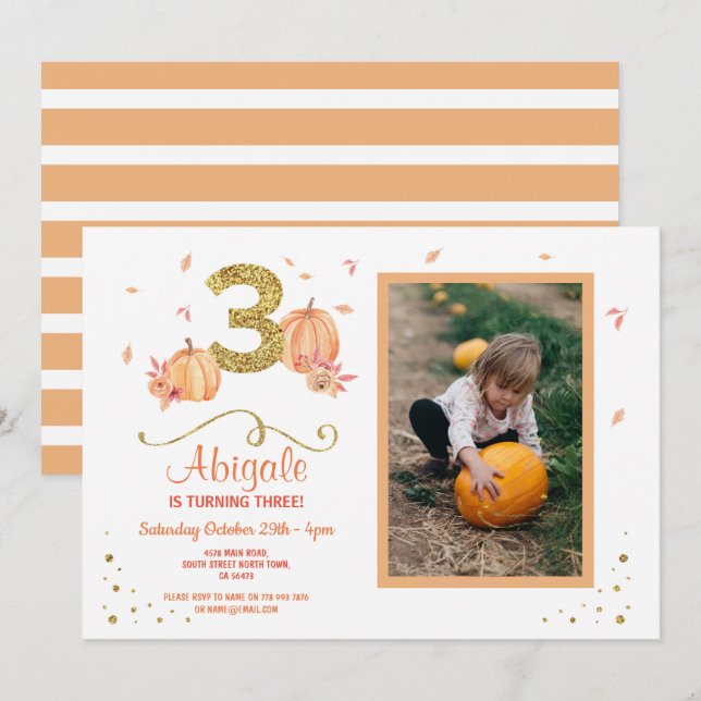 Invitación a Fiesta del tercer cumpleaños de calab (Anverso / Reverso)