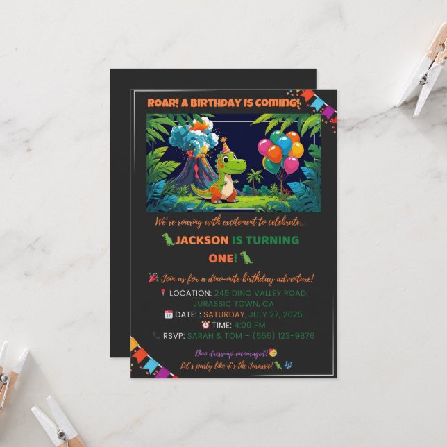 Invitación a Fiesta Dino - Editable (Anverso/Reverso In Situ)