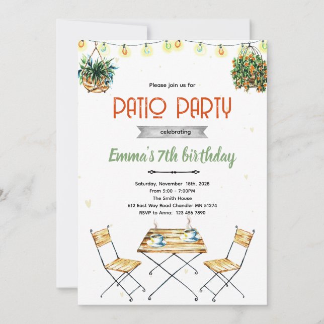 Invitación a fiesta en el patio (Anverso)