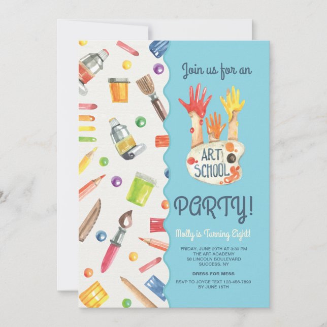 Invitación a fiesta en la escuela de arte (Anverso)