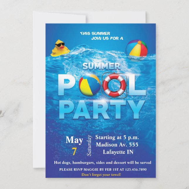 Invitación a Fiesta en la Piscina (Anverso)