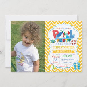 Invitación a Fiesta en la Piscina Amarillo Splash 