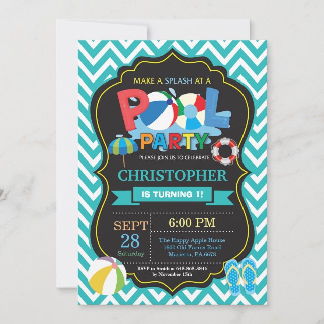 Invitación a Fiesta en la Piscina Aqua Splash Boy (Anverso)