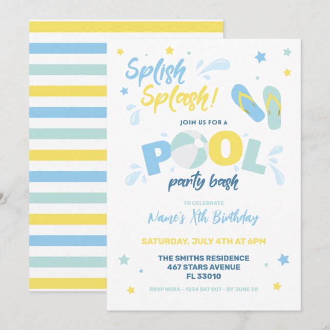 Invitación a Fiesta en la Piscina Azul (Anverso / Reverso)