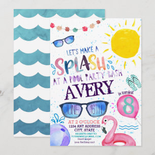 Invitación a fiesta en la piscina con acuarela