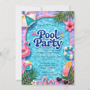 Invitación a Fiesta en la Piscina Cumpleaños Playa