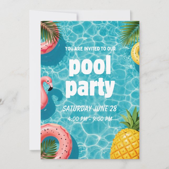 Invitación a Fiesta en la Piscina Flamingo Diversi (Anverso)