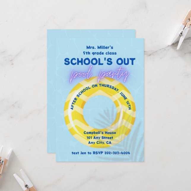 Invitación a Fiesta en la Piscina | Flotador Amari (Anverso/Reverso In Situ)