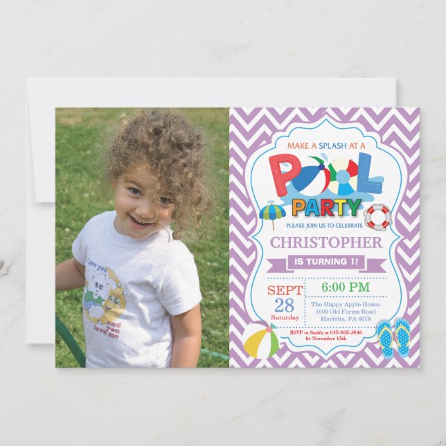 Invitación a Fiesta en la Piscina Niño Splash Mora (Anverso)