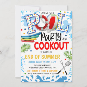Invitación a fiesta en la piscina y barbacoa