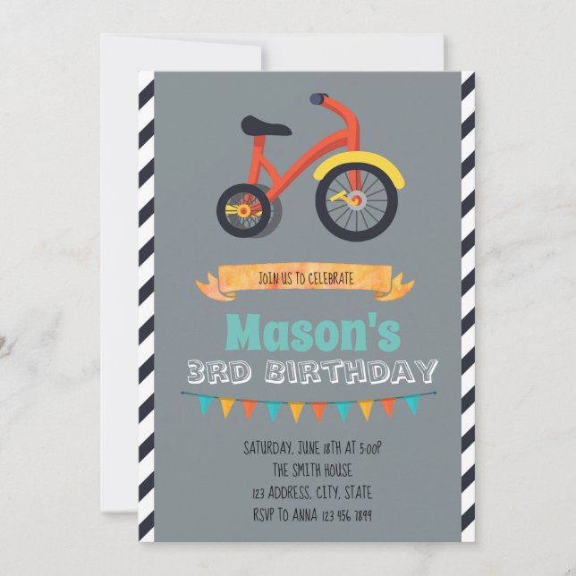 Invitación a fiesta en triciclo (Anverso)