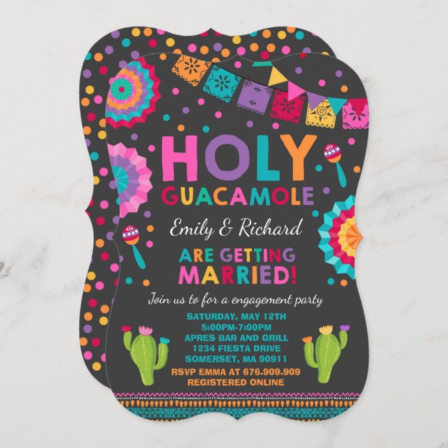 Invitación a Fiesta Engagement Party Holy Guacamol (Anverso / Reverso)