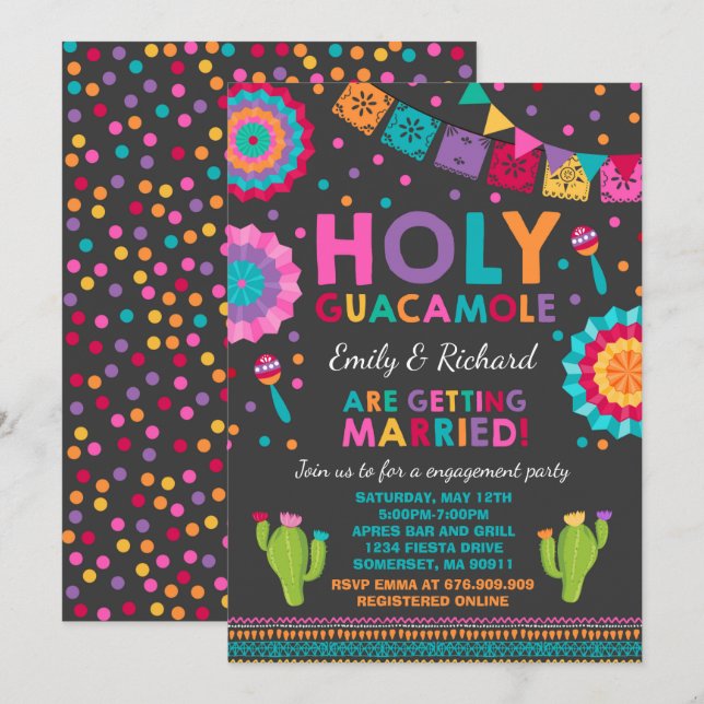 Invitación a Fiesta Engagement Party Holy Guacamol (Anverso / Reverso)