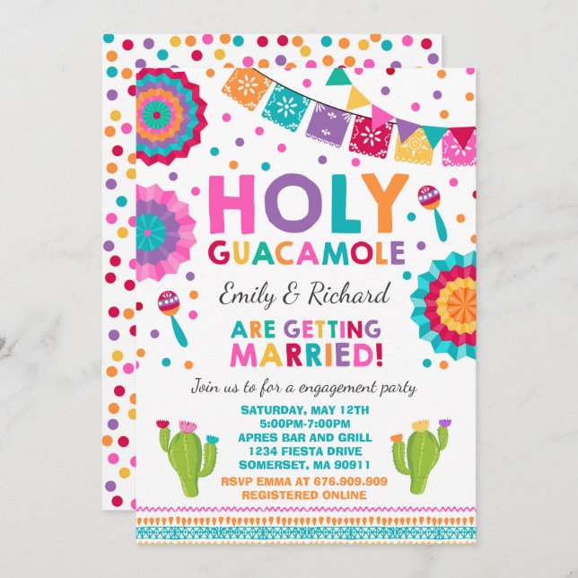 Invitación a Fiesta Engagement Party Holy Guacamol (Anverso / Reverso)