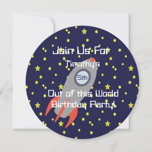 Invitación a fiesta espacial de un barco con cohet (Anverso)