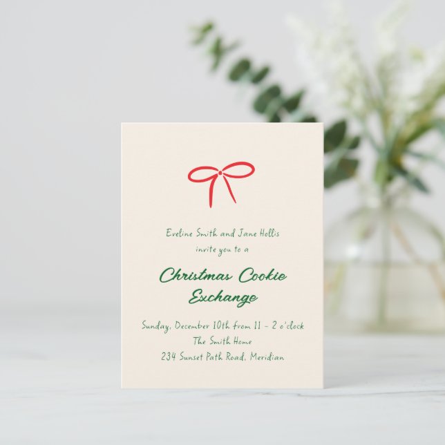 Invitación a fiesta festiva Red Simple Bow (Anverso de pie)