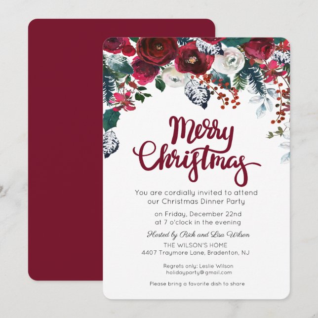 Invitación a fiesta floral de Navidades de vacacio (Anverso / Reverso)