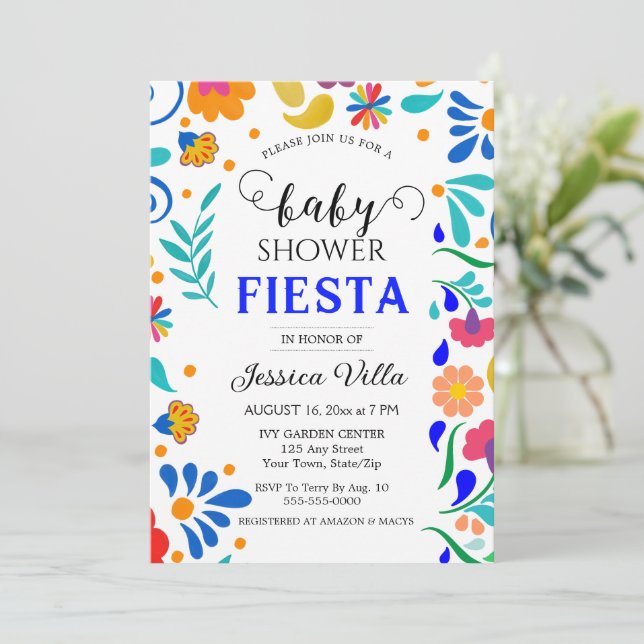 Invitación a Fiesta Folk Mexicano de Baby Shower (Anverso de pie)