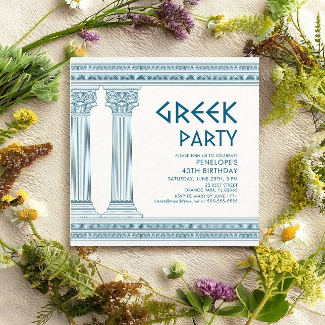 Invitación a fiesta griega con columnas azules y m (Subido por el creador)