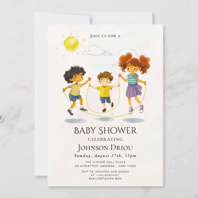 Invitación a fiesta infantil: Niños jugando con un (Anverso)