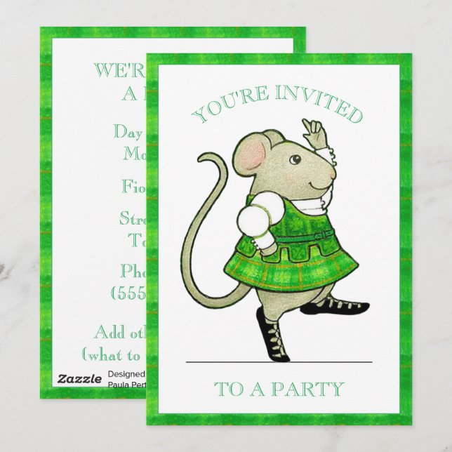 INVITACIÓN A FIESTA IRISH JIG MOUSE 5x7 (Anverso / Reverso)