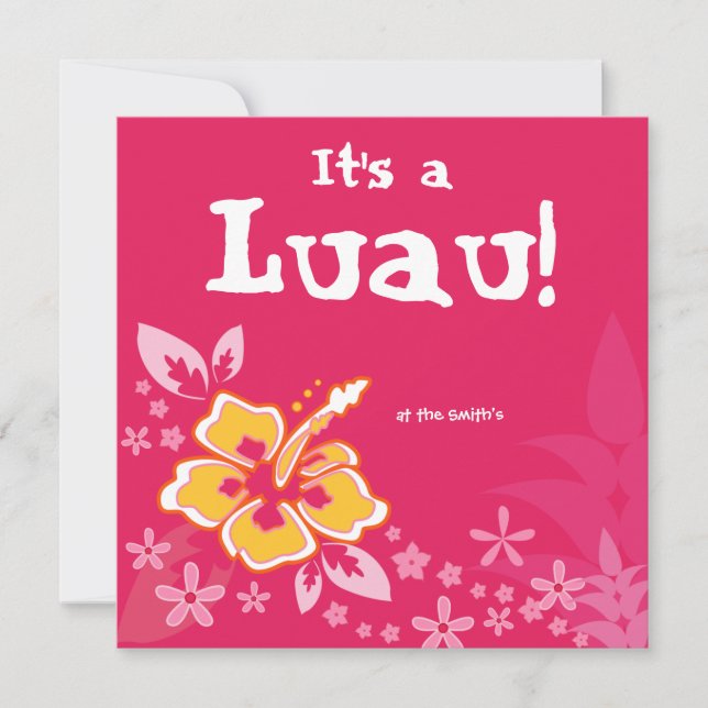 Invitación a Fiesta Luau Flor de Hibisco Rosa (Anverso)