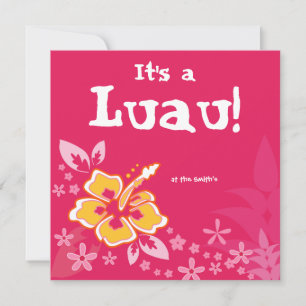 Invitación a Fiesta Luau Flor de Hibisco Rosa