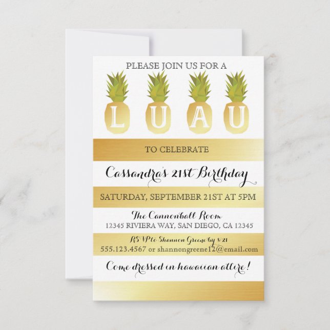 Invitación a fiesta Luau para cumpleaños, despedid (Anverso)