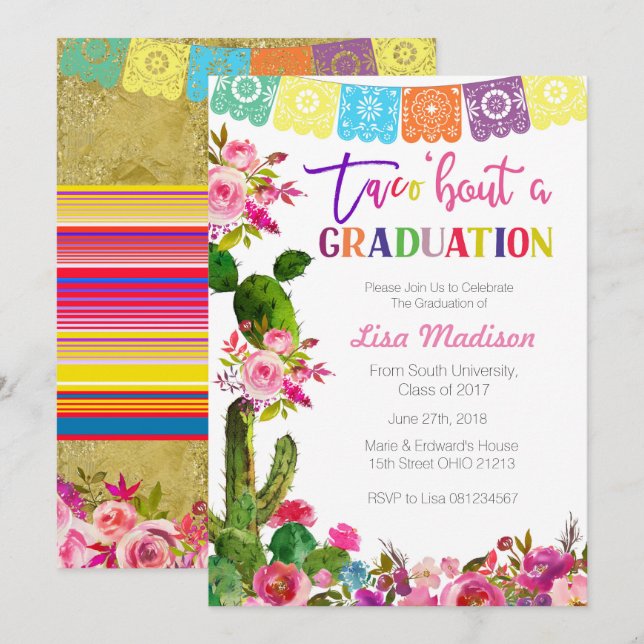Invitación a Fiesta Mexicana de Graduación (Anverso / Reverso)