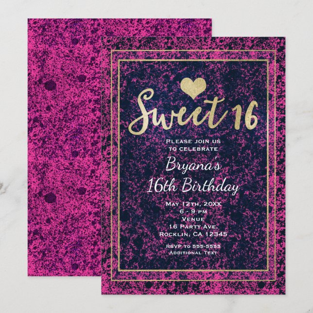 Invitación a fiesta moderna de Sweet 16 en dorado  (Anverso / Reverso)