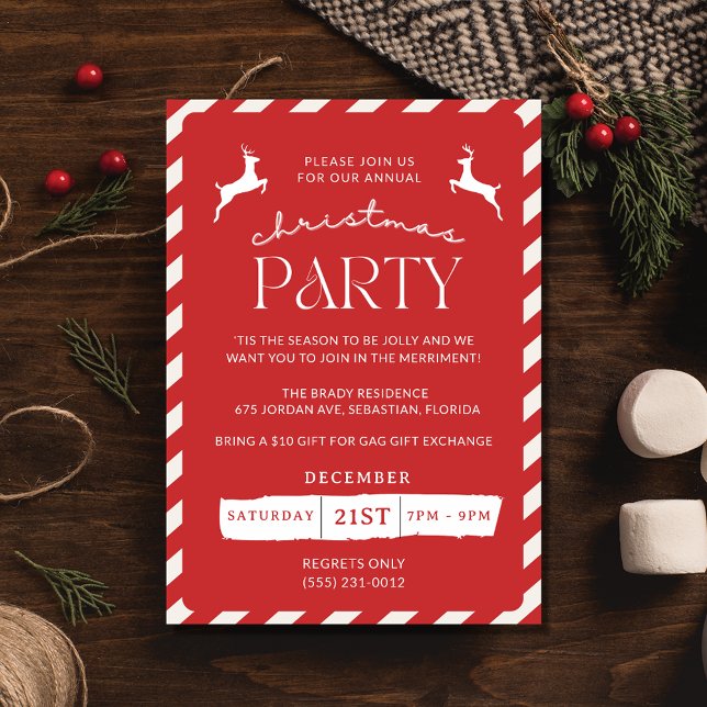 Invitación a fiesta navideña de Navidades Candy Ca (Candy Cane Christmas Holiday Party Invitation)