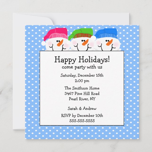 Invitación a fiesta navideña feliz de muñecos de n (Anverso)