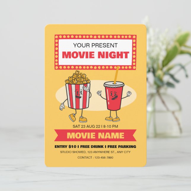 Invitación a fiesta nocturna de cine, sueño con Fi (Anverso de pie)