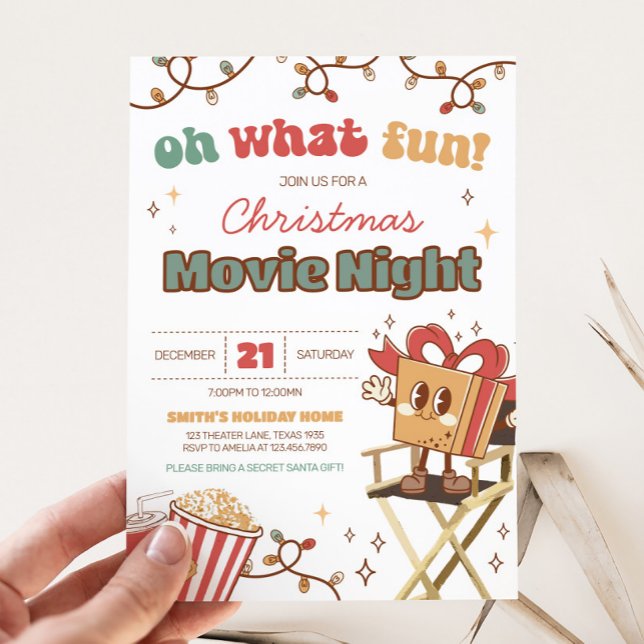 Invitación a fiesta nocturna de películas navideña (Movie Night Holiday Christmas Party Invitation)