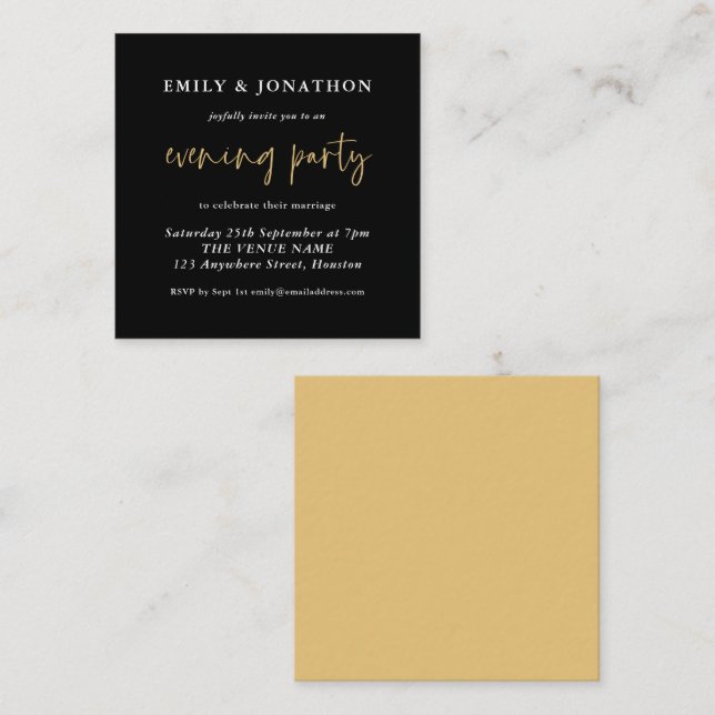 Invitación a Fiesta nocturno de Boda de oro negro  (Anverso / Reverso)