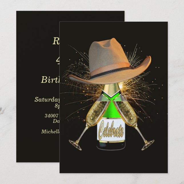 Invitación a Fiesta occidental de Cowboy Gorra Cha (Anverso / Reverso)