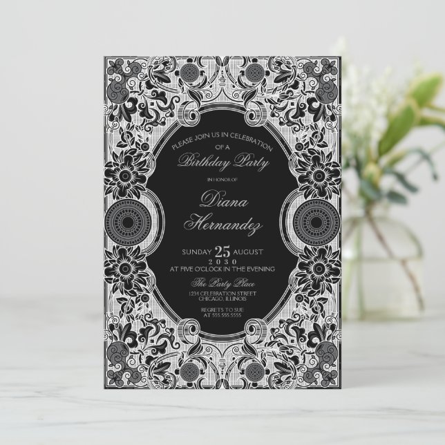 Invitación a Fiesta Ornate Floral (Anverso de pie)