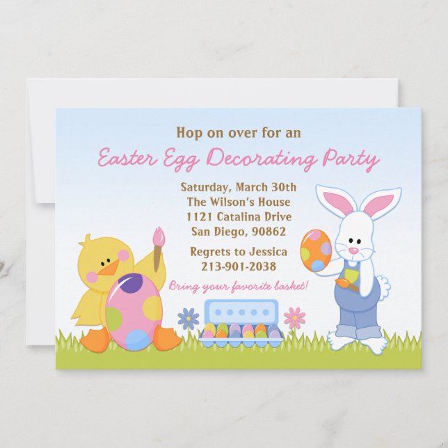 Invitación a fiesta para decorar huevos de Pascua (Anverso)