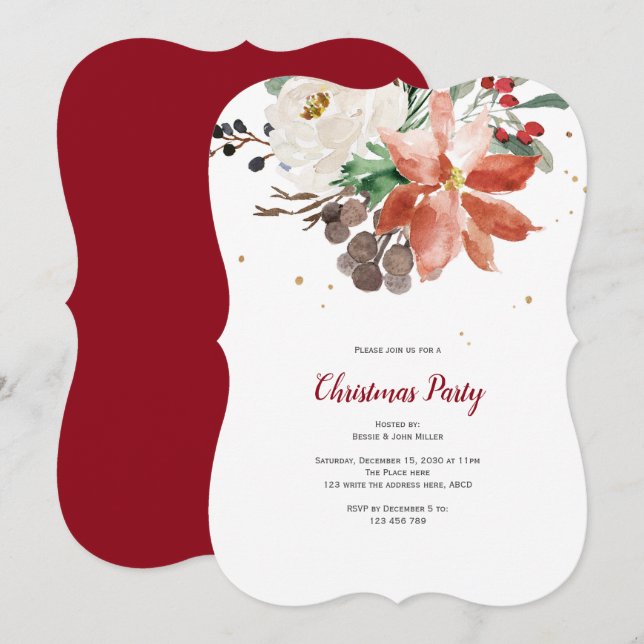 Invitación a fiesta para Navidades simples, vacaci (Anverso / Reverso)