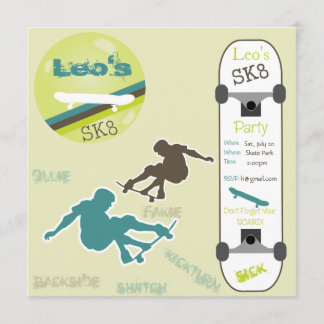 Invitación a fiesta para niños en patineta