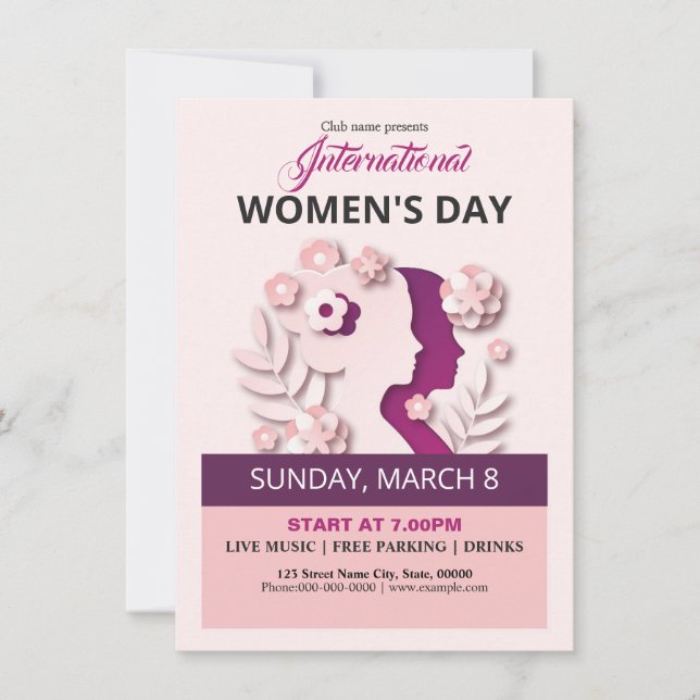 Invitación a fiesta por el Día de la Mujer (Anverso)