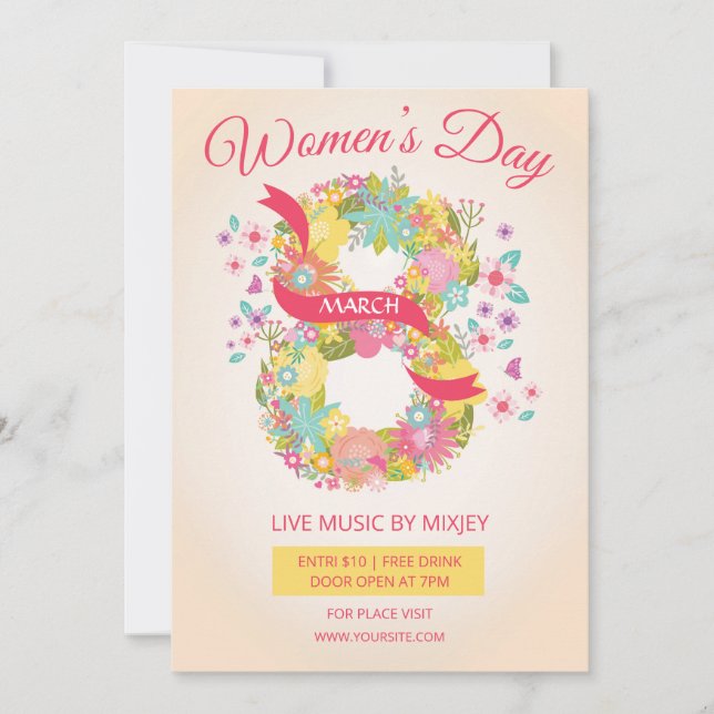 Invitación a fiesta por el Día de la Mujer (Anverso)