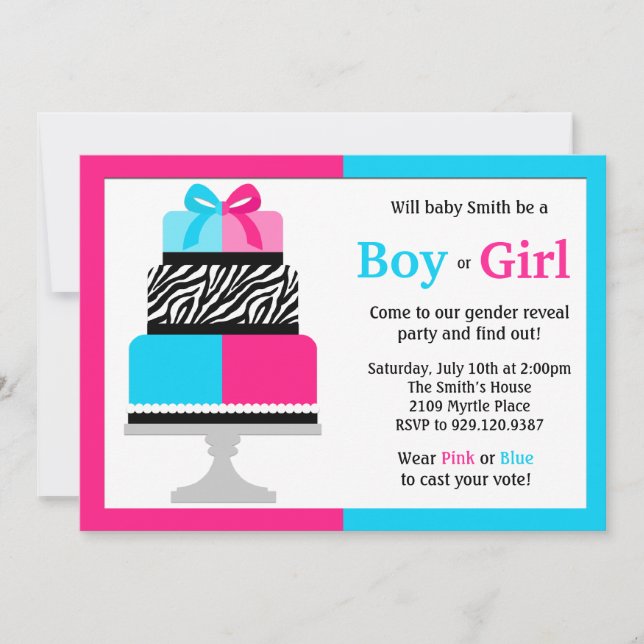 Invitación a fiesta reveladora de género pastel az (Anverso)
