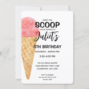 Invitación a fiesta rosada del crema de hielo del