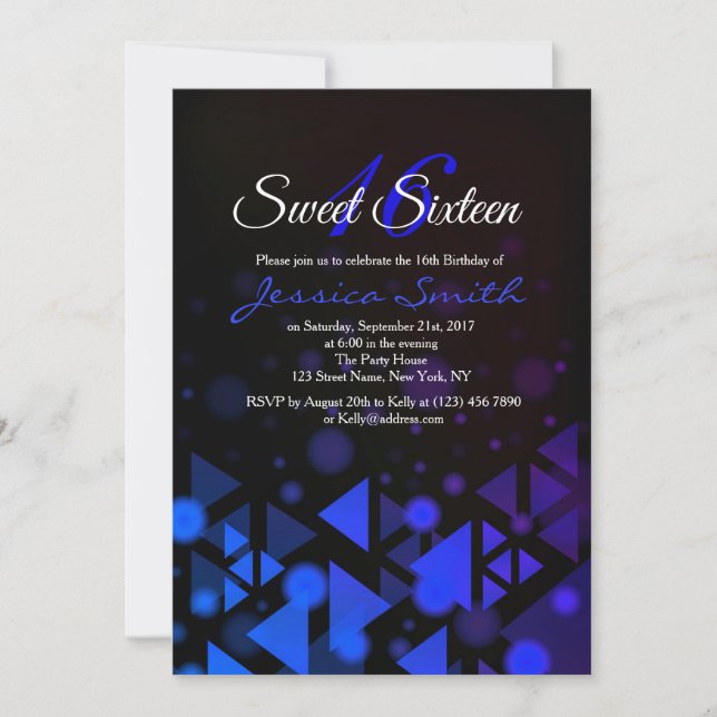 Invitación a Fiesta Royal Blue Sweet 16 (Anverso)