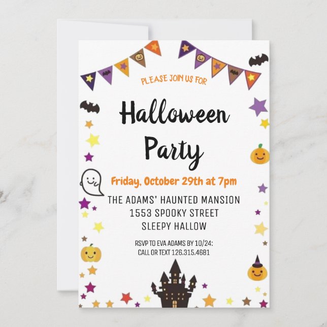 Invitación a fiesta Spooktacular Cute Halloween (Anverso)