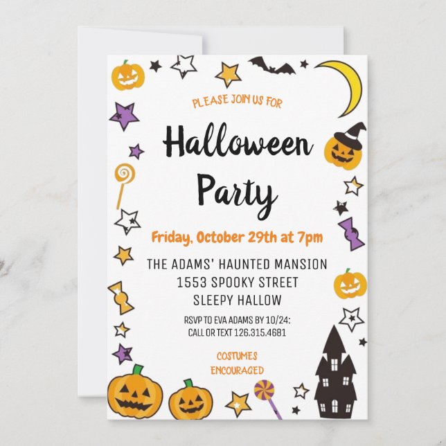 Invitación a fiesta Spooktacular Cute Halloween (Anverso)