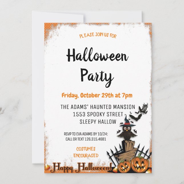 Invitación a fiesta Spooktacular Cute Halloween (Anverso)
