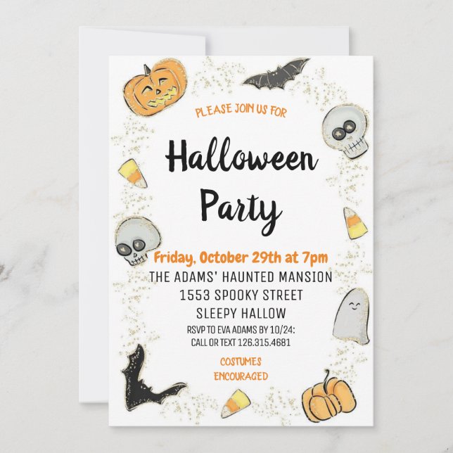 Invitación a fiesta Spooktacular Cute Halloween (Anverso)